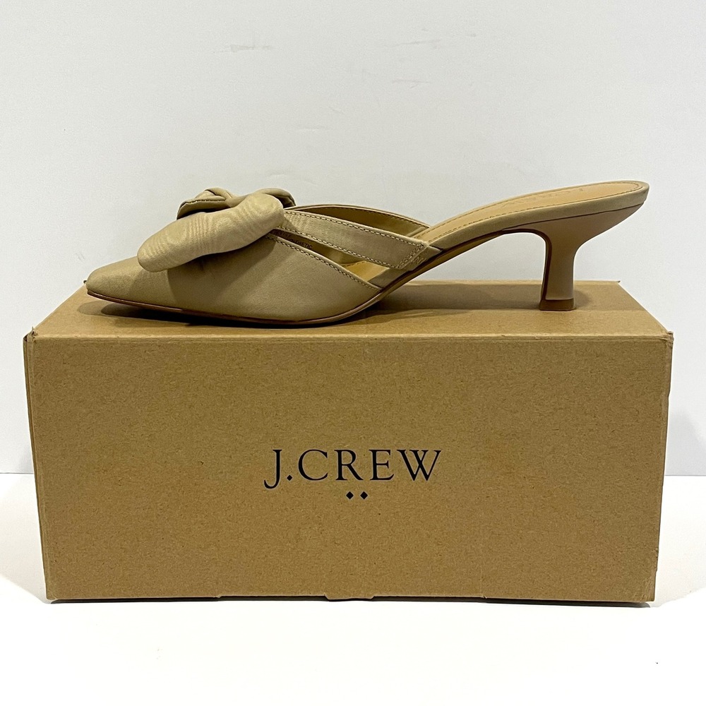 J.Crew Snip-Toe Bow Mules Cashew Tan Kitten Heel CG158 Women's 8